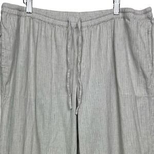 Merona Women XXL Linen Blend Wide Leg Drawstring Thin Blue/White Striped Pants